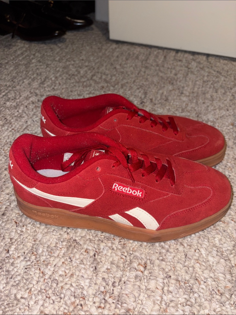 Reebok Red Suede Low-Top Sneakers with Cream Accents